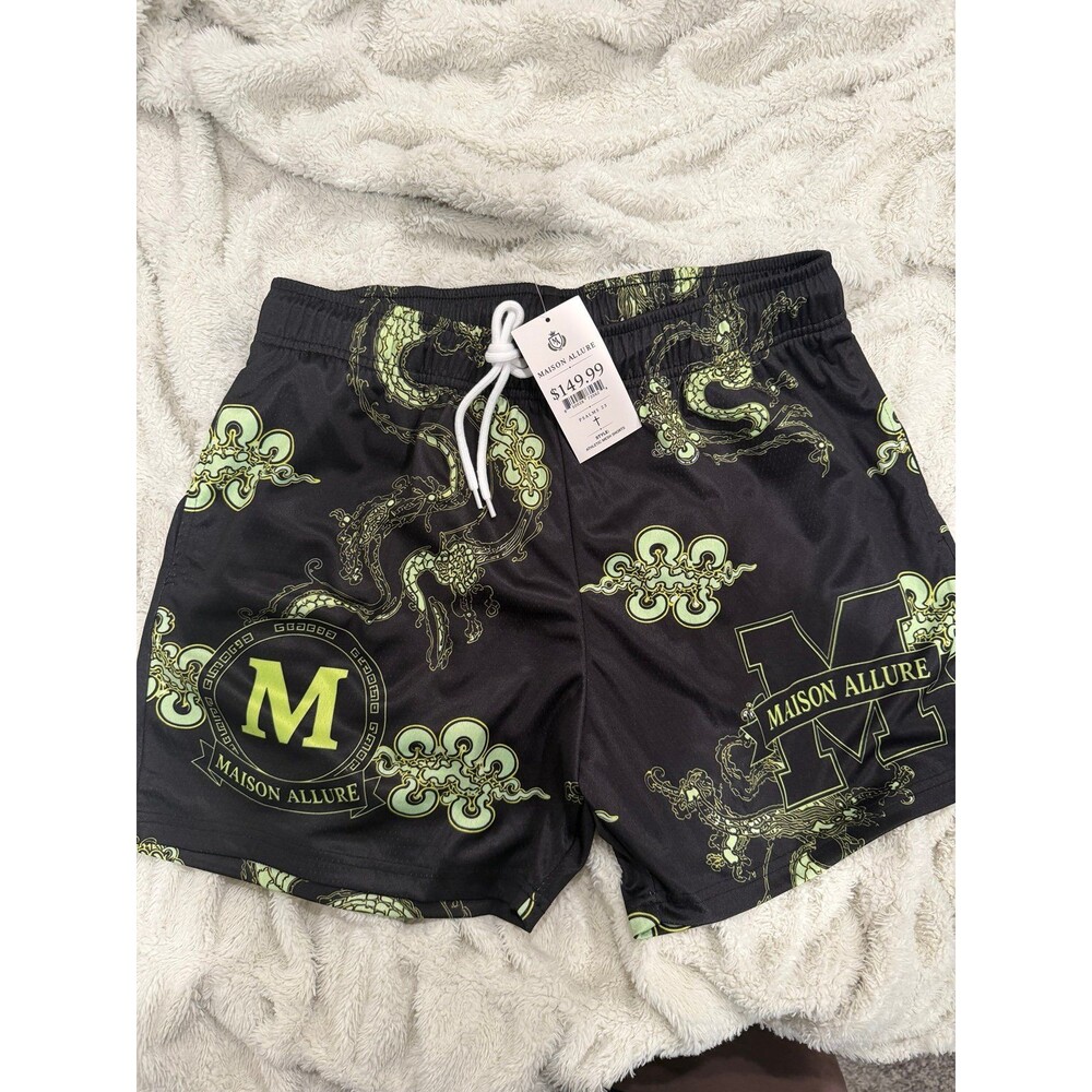 Streetwear Neon Green Dragon Mesh Shorts - Large